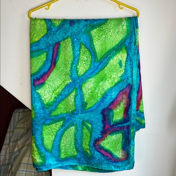Vibrant Green, Blue & Purple Abstract Silk Scarf - Picture 2 of 7